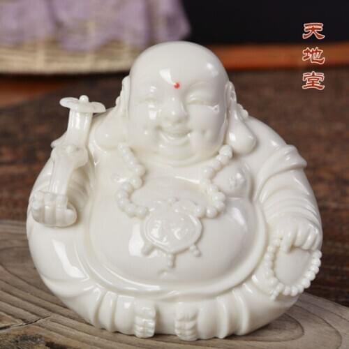 EXQUISITE RARE HANDWORK DEHUA PORCELAIN STATUE SMILING BUDDHA RUYI