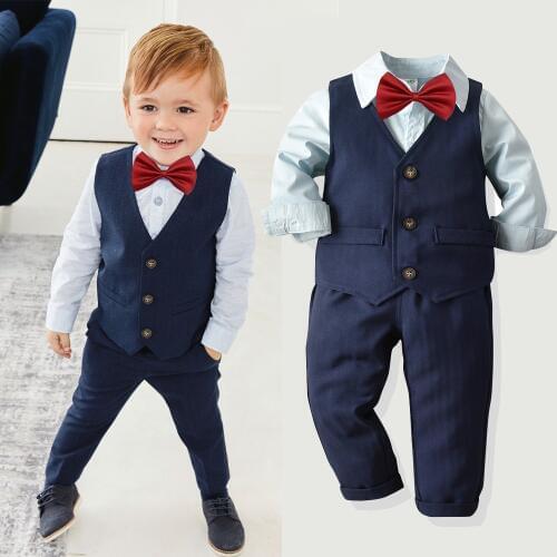4PCS Boys Tuxedo Suit Tie Shirt Vest Pants Formal Outfit Set Boys Wedding Colthes Children Clothing Gentleman Clothing
