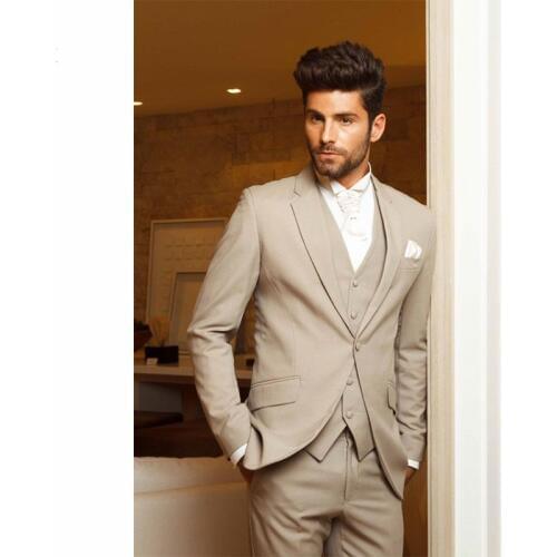 Custom Made Groomsmen Notch Lapel Groom Tuxedos Champagne Men Suits Wedding Best Man Blazer (Jacket+Pants+Tie+Vest) B973