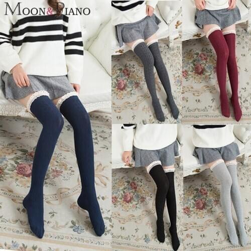 Lace Woman Stockings Sweet Cute Twist Floret College Korean Style Over The Knee Socks Sexy Fashion Girl Thigh High Stocking 2021