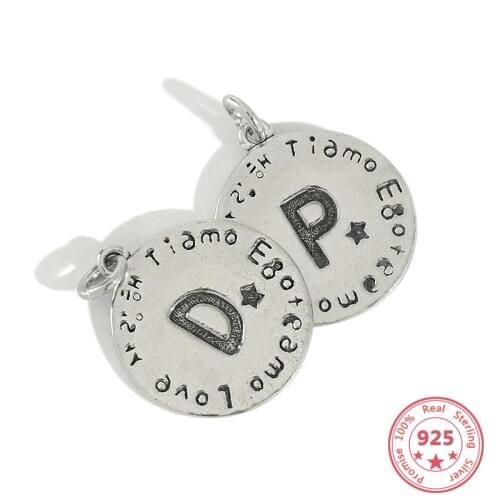 Real 925 Sterling Silver Pendant Simple Couple English Letter Geometric Medal Pendant Women Jewelry Accessories Holiday Gift