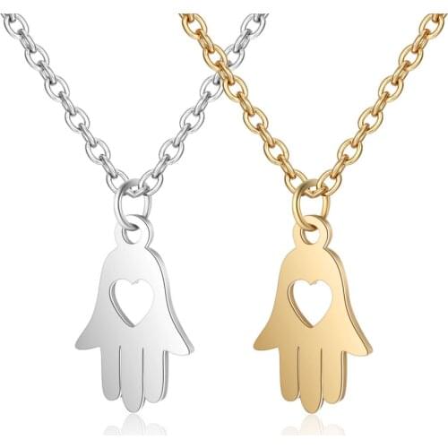 Small Hamsa Hand of Fatima Pendant & Chain For Women Girl Gold Color Stainless Steel Palm Necklace Fashion Arabic Gold Jewelry