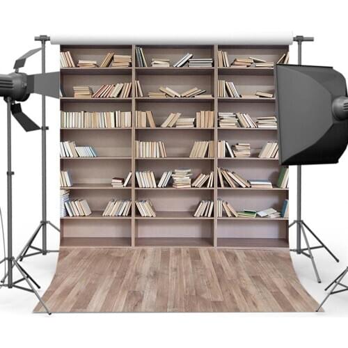 Mehofoto Book Shelf Background for Photography Cabinet Photo Backdrop Wood Floor for Photographic Studio S-3163