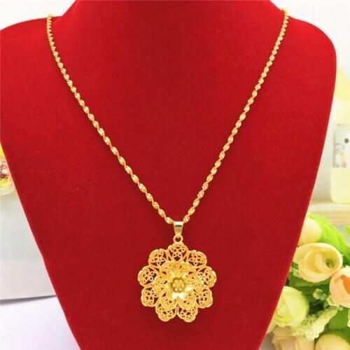 FASHION 14K GOLD NECKLACE FOR WOMENS WEDDING ENGAGEMENT JEWELRY DELICATE FLOWER LOTUS PENDANT CHAIN NECKLACES JEWELRY GIFTS