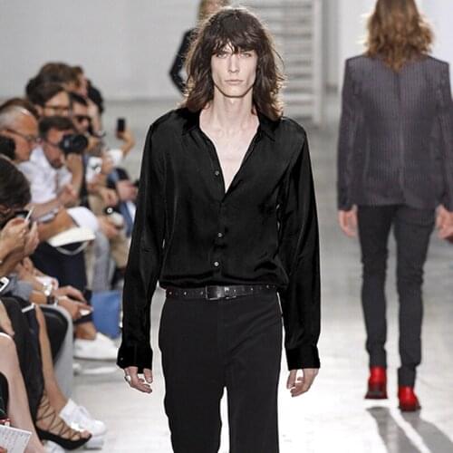 Shirt Mens 2021 spring and summer new Italian fair silk face section glossy Long Sleeve Shirt