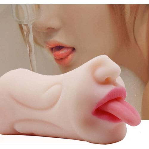 3D Deep Throat Mouth Blowjob Male Masturbator Soft Tongue Oral Cup Vagina Masturbation Aircraft Pussy Pocket Sex Toys For Men