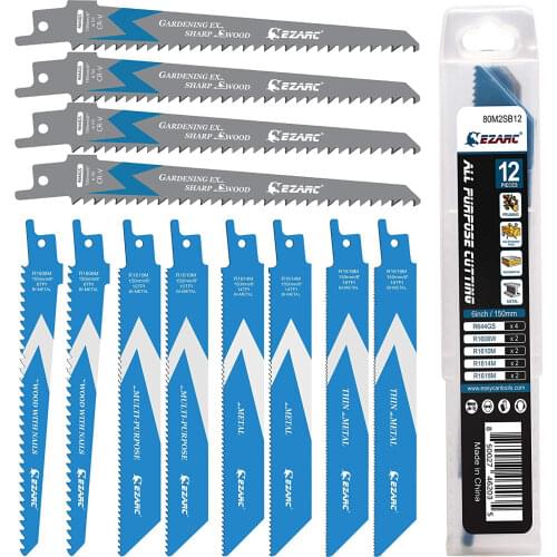 EZARC 6 Inch 150 mm Reciprocating Saw Blades kits, 5Pcs Bi-Metal Demolition Sabre Saw Blade Set for Metal and Wood Cutting