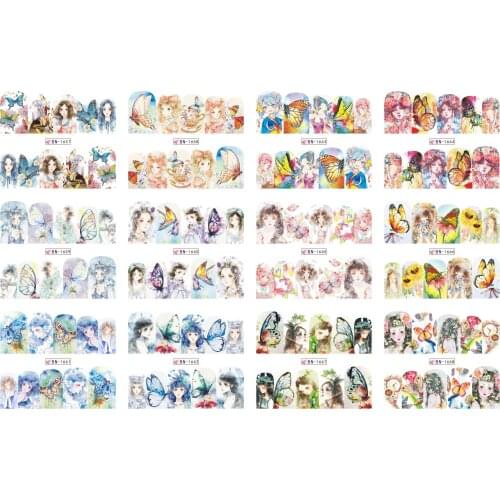 UPRETTEGO 12 PACKS / LOT NAIL ART BEAUTY WATER DECAL SLIDER NAIL STICKER FLORAL WOMAN CHIC LADY GIRL FLOWER BN1657-1668