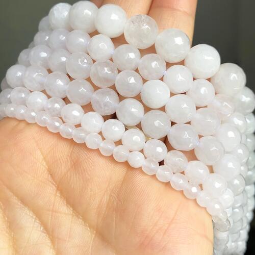 Natural Stone Faceted White Crystal Beads Round Loose Spacer Beads For Jewelry Making DIY Chram Bracelet Necklace 4/6/8/10mm 15"