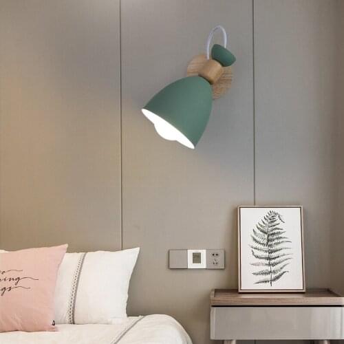 Nordic Solid Wood Wall Light Minimalist Macaron Modern LED Wall Lamp Creative Living Room Bedside Bedroom Lighting AC85-265V