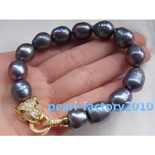 Natural 2016 new leopard head 13MM SOUTH SEA black PEARL bracelet >jewerly free shipping