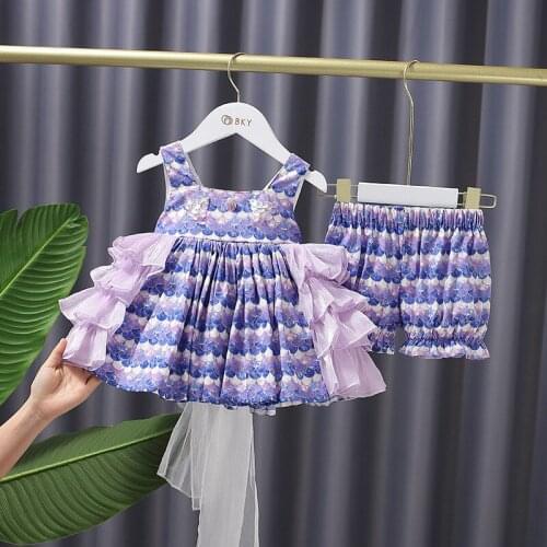 New bow chart girls Easter dress childrens Princess print boutique birthday party baby girl summer dress Baby girl outfit