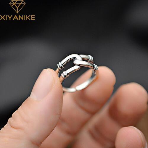 XIYANIKE 925 Sterling Silver Engagement Rings Vintage Irregular Geometric Handmade Finger Jewelry for Women Adjustable