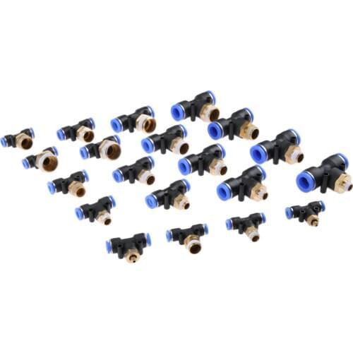 2Pcs Pneumatic Tee Union Connector Tube One Touch Push In Fittings PB4 6 8 10 12mm To M5 9.5 12.5 16 20mm Thread Hose Air Vacuum