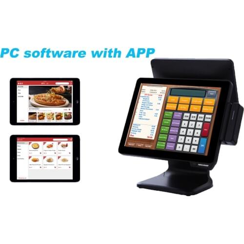 All in one POS Machine 15 inch touch screen with 12 inch customer display come with restaurant retail beauty software
