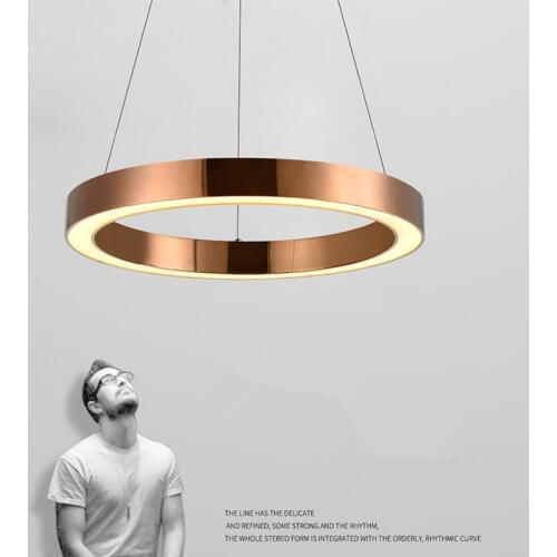 Modern Nordic Rose Gold Restaurant LED Pendant Lights Circle Ring Suspension Luminaire Dining Room Lights Free Shipping