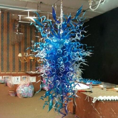 Modern Blue Chandeliers Lamps LED Crystal Drop Light Hotel Villa Home Decoration Custom Made Hand Blown Glass Pendant Lamp