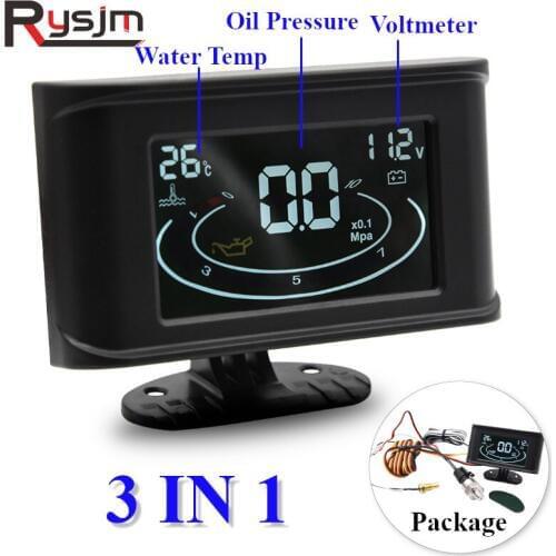 12V 24V Universal LCD Digital Truck Car Voltmeter Oil Pressure Gauge Water Temperature Gauge 3 in 1 car gauge With Sensors