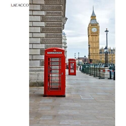 Laeacco London Clock Ben Telephone Booth Street Photography Backgrounds Vinyl Custom Photographic Backdrops For Photo Studio