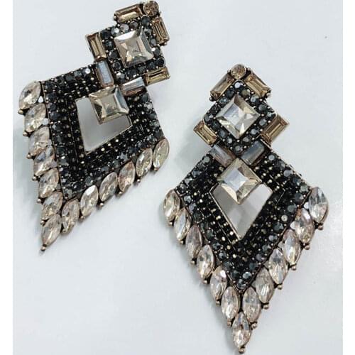 YaYi Jewelry Fashion BOHO Brown Glass Crystal Rhinestone Dangle Women Ancient Gold Color Wear Ear Band Long Tassel Earrings