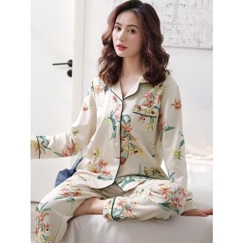 Women Sleepwear Spring and Autumn New Style Pure Cotton Pajamas Women Pure Cotton Long-sleeved Suit, Women Nightgowns 2021