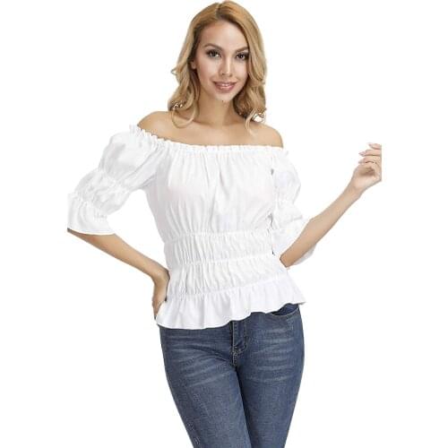 Women Renaissance Medieval Chemise Shirt Victorian Girls Gothic Retro Peasant Wench off shoulder Blouse Resist top Costume