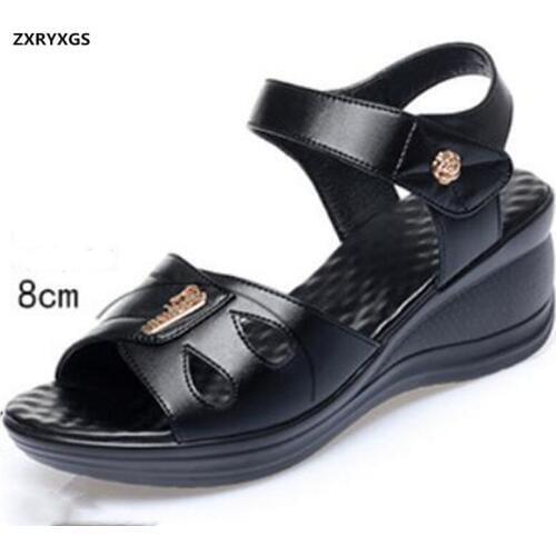 Promotion Summer Womens Sandals 2020 Classic Summer Sandals Genuine Leather Sandals Comfortable Shoes Wedges Sandals Large Size