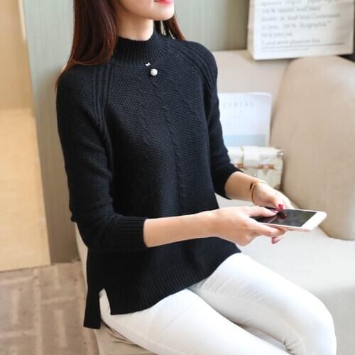 Women Autumn Winter Style Knitted Sweater Pullovers Lady Casual Solid Color Stand Collar Pullovers Tops ZZ1029