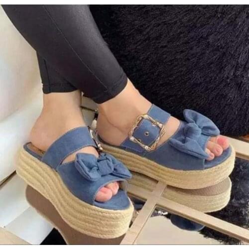 2021 Summer Hot Girls Sandals Buckle Platform Hemp Rope Large Bow Slipper wedges shoes for women platform sandals