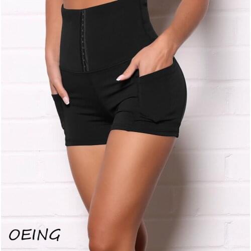 Womens Fitness Yoga Shorts with Pockets Zip Up High Waisted Sport Pants Tights Stretchy Sweat Pant