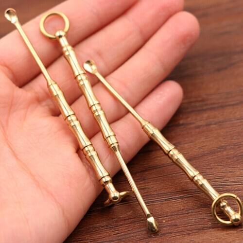 1pcs Mini Earwax Cleaner Easy To Carry Brass Vintage Bamboo Ear Clean Earwax Skimmed Ear Clean Tools Ear Care Tool