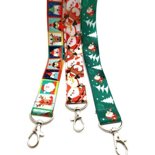 10 pcs cartoon Santa Claus Christmas tree lanyard Neck Strap Lanyards Badge Holder Rope Pendant Key Chain Accessorie