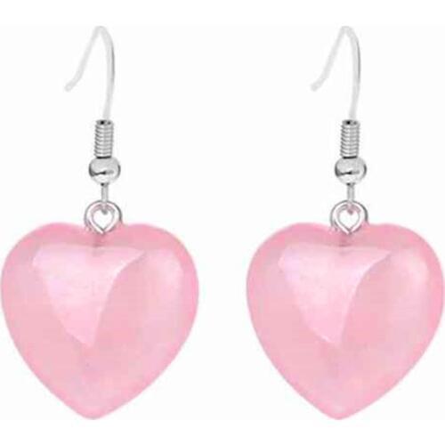 100-Unique Romantic Style 1 Pair Silver Plated Natural Rose Pink Quartz Heart Earrings Elegant Women Jewelry