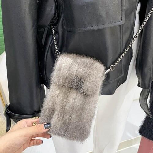 2021 New Mini Shoulder Bag Ladies Mink Hair Mobile Phone Bag Female Chain Small Bag Leisure High-Quality Plush Messenger Bag