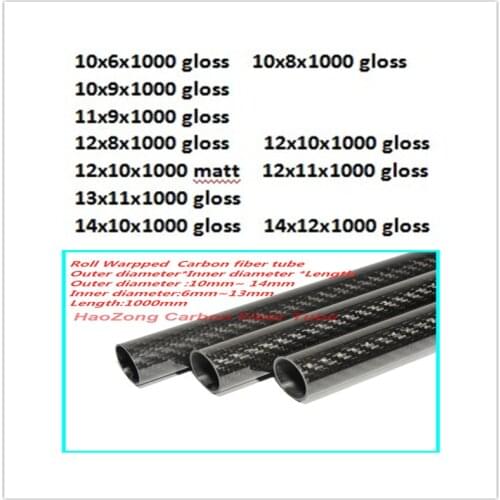 2pcs 1M 3k Carbon Fiber Tube 10mm 11mm 12mm 13mm 14mm (Roll Wrapped) Light Weight, High Strength ,High Corrosion Resistance
