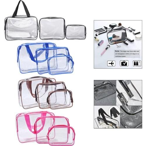 3 Packs Clear Transparent Toiletry Bag Waterproof Cosmetic Makeup Case Organizer for Beach Travel