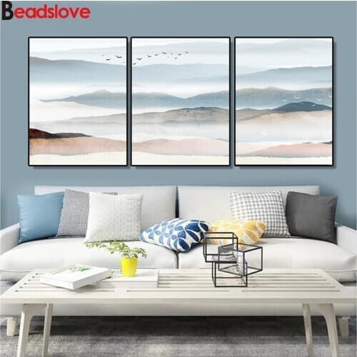 3 pcs Landscape Mountain Bird Full square round diamond painting diamond embroidery 5D rhinestone mosaic diamond modern Art