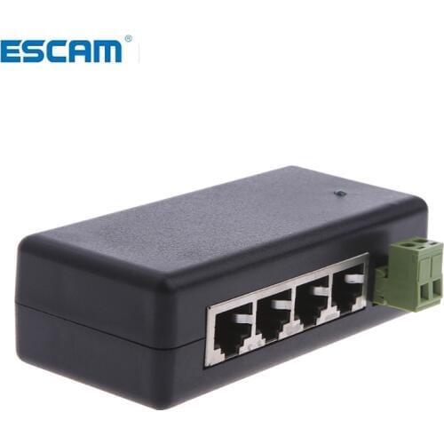 ESCAM 4 Port POE Injector For CCTV Surveillance IP Cameras Power Over Ethernet Adapter