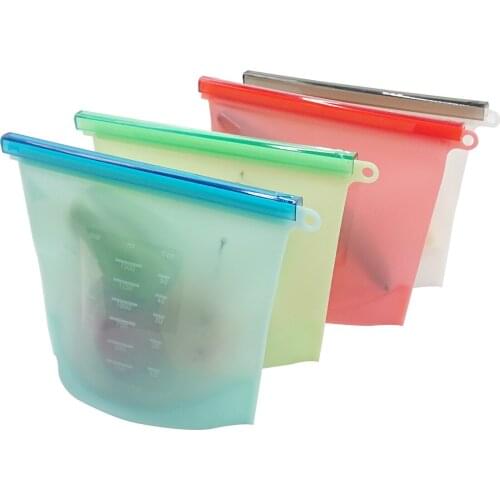 4Pcs 1000Ml Silicone Food Bag Reusable Silicone Food Bag Ziplock Bag Leakproof For Freezer Preservation Multiple Purposes