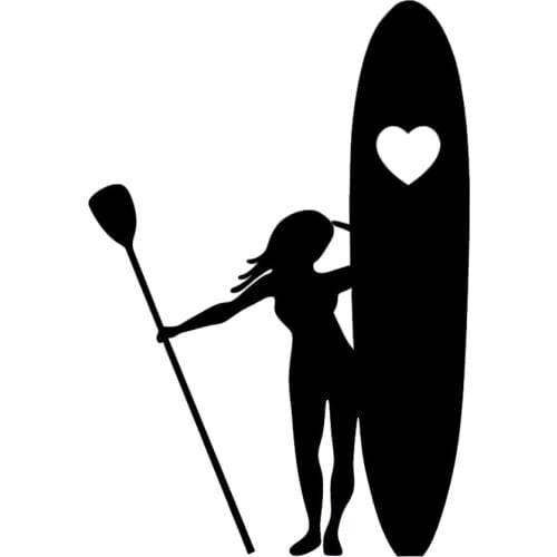 15*10.2cm Girl Stand Up Paddle Boarding Car Stickers Heart Love Surf Beauty Temptation Window Vinyl Decal Car Accessories
