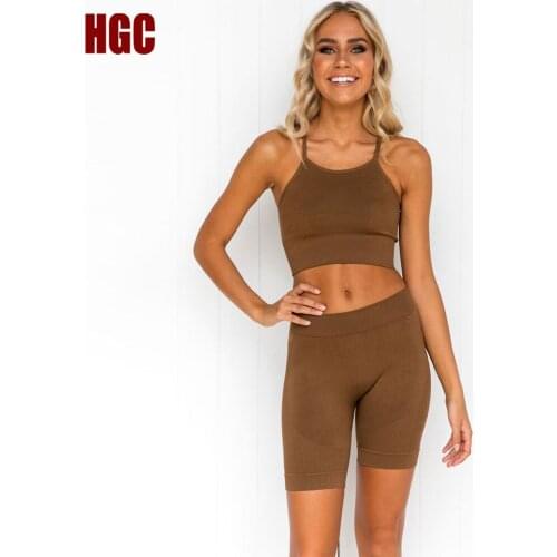 HGC Seamless Suit Women Push-up Sport Bra Short High Waist Running Breathable Yoga Set Gym Workout Crop Top Elastic Sportwear