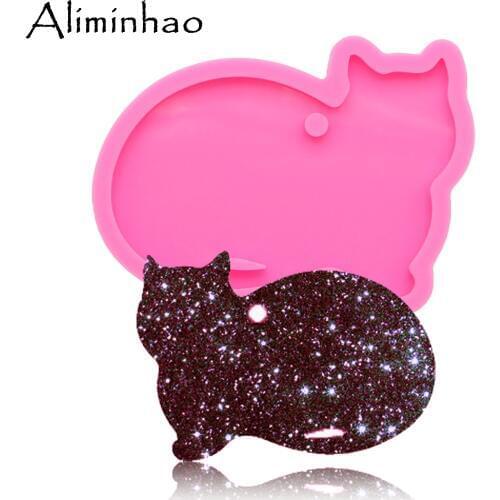 DY0089 Shiny Cat keychains mold Pendant Polymer Clay DIY Jewelry Making glitter epoxy Silicone Resin mold