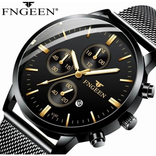 2021 New Black Casual Steel Mesh Band Fashion Quartz Watch Mens Watches Top Brand Luxury Waterproof Date Clock Relogio Masculino
