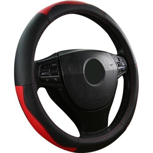Fashion Car Steering Wheel Cover Wrap Cow True Leather Standard-Size for All Steering Wheels with 14 1/2''-15'' Outer Diameter