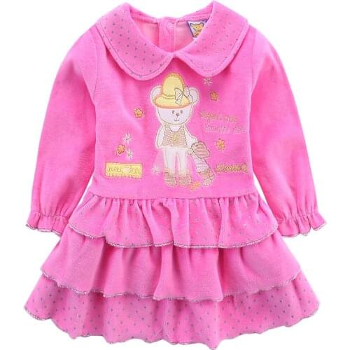 Children Velour Spring Long Sleece Layered Dress For Girls NEW STYLE Baby Tiered Skirt
