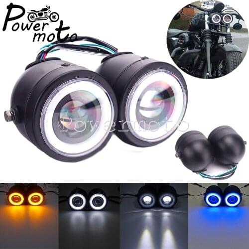 Motorcycle LED Angle Eye Single Twin Dual Dominator Headlight Head Light for Harley Sportster Softail Dyna Cafe Racer Scrambler