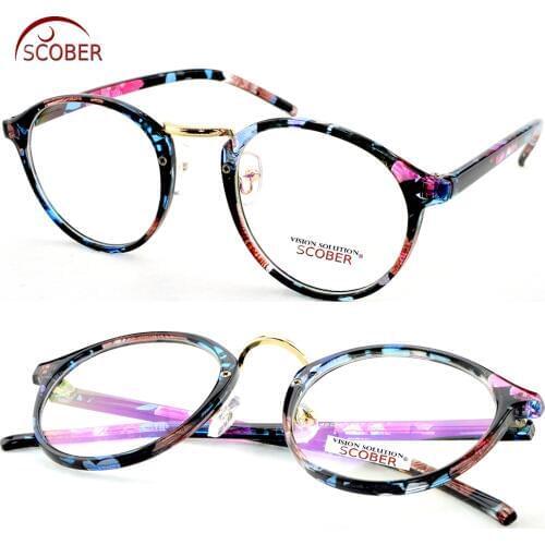 Photochromic Reading Glasses Vintage Classic Round Women Blue flower Spectacles +1 +1.5 +2 to +4.0 Progressive Or Polarized Lens
