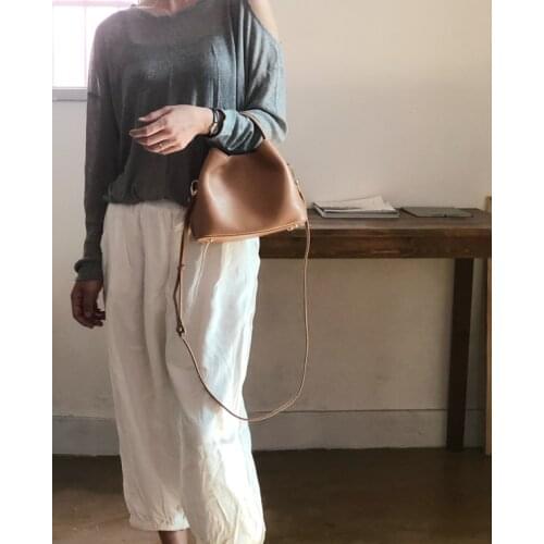 Leather ring handbag leather bucket bag womens bag soft leather