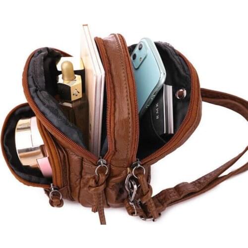 Leather Tote Bags For Women2021 New Small Shoulder Bag Ladies Crossbody Soft Leather Retro All-Match Multi-Compartment Phone Bag