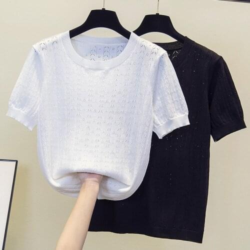 L-4XL plus size women sexy hollow out kint Summer sweater pullover 2021 short Sleeve o neck kint thin female sweaters jumper
